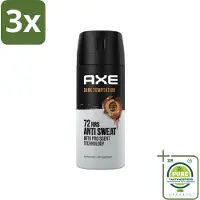 Axe 3 x - Deodorant Spray - 72hrs Anti Sweat - Dark Temptation - 150 ml - Grootverpakking - Anti-transpirant - Deodorant - Dark Temptation - Chocolade Geur - Kruiden Geur