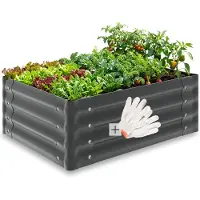 Famanu – Verhoogd bloembed van verzinkt staal, plantenbak met open bodem, afmetingen 80 x 60 x 30 cm, 130L, inclusief handschoenen