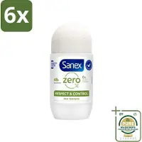 Sanex Deodorant Roller Zero% Normal Skin 50 ml - Voordeelverpakking - 6 stuks - Alcoholvrije deodorant - Deodorant voor gevoelige huid