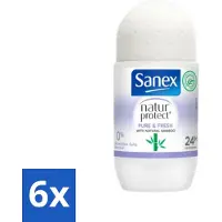 Sanex Natur Protect - Deodorant Roller - Puur & Fris - Met Nattuurlijke Bamboo - 50 ml - Voordeelverpakking - 6 stuks