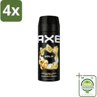 Axe - Deodorant Bodyspray - 48hrs Fresh - Gold - Oud Wood & Fresh Vanilla - 150 ml - Voordeelverpakking - 4 stuks - Deodorant -