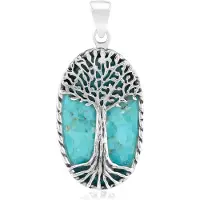 Cavill - Zilveren Hanger - 925 Sterling Zilver Geoxideerd - 14,7 Ct Blauwe Kingman Mohave Turkoois - Ovaal Slijpsel - Boom des Levens