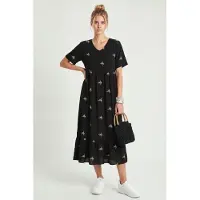 Happiness İstanbul Geborduurd V-hals Midi-jurk
