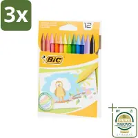 BIC 3 x - Waskrijt - Diverse Kleuren - 12 Krijtjes - Grootverpakking - Waskrijt - Kleurkrijt - Creatief Schrijven - Tekenen - Kleurrijke Krijtjes