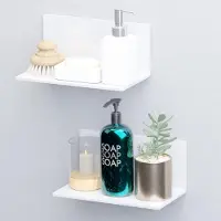 Famanu – Wandrek, wit, zonder boren, zelfklevende planken, groot, voor muren 20 cm breed, set van 2 stuks, acryl zwevend rek voor badkamer, woonkamer en keuken