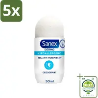 Sanex 5 x Dermo - Deodorant Roller - Hypoallergeen - 48h Anti-Transpirant - 50 ml - Grootverpakking - - Deodorant - Antitranspirant - Hypoallergeen - 48 Uur Bescherming