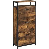 Vasagle Schoenenkantelaar met 3 compartimenten, Vintagebruin + zwart / 60 X 30 X 130 cm