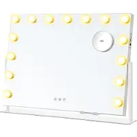 Songmics make-up spiegel met verlichting, 58 x 43 cm, 15 LED-lampjes, 3 lichtkleuren, touchbediening, USB, wit
