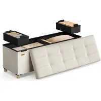 Songmics Opvouwbare opbergbank met deksel en comfortabele zitting, Cappuccinobeige