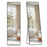 Songmics Staande passpiegel met aluminium frame voor slaapkamer, Inktzwart / 150 x 40 cm