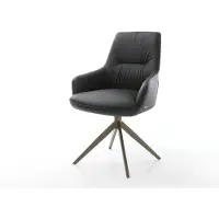 DELIFE Draaistoel Zelia-Flex met armleuning echt leer zwart kruisframe breed afwerking met titanium 360° draaibaar rocker-functie pocketveer kern