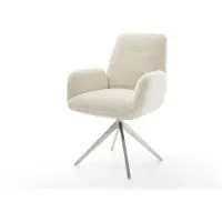 DELIFE Draaistoel Zoa-Flex pluchen crème-wit kruisframe breed roestvrij staal 360° draaibaar rocker-functie pocketveer kern