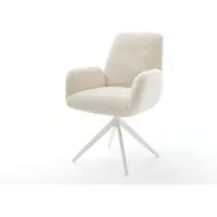 DELIFE Draaistoel Zoa-Flex pluchen crème-wit kruisframe breed afwerking met titanium 360° draaibaar rocker-functie pocketveer kern