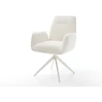 DELIFE Draaistoel Zoa-Flex bouclé zacht beige kruisframe breed wit 360° draaibaar rocker-functie pocketveer kern