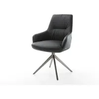 DELIFE Draaistoel Zelia-Flex met armleuning echt leer zwart kruisframe breed grafiet 360° draaibaar rocker-functie pocketveer kern
