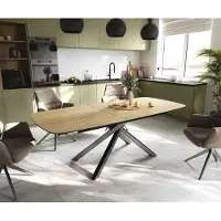 DELIFE Eettafel Edge Boot 180-220x100 cm Keramiek Laminam Sabbia Eichefarbig kruisonderstel Rechthoek Roestvrij staal Grafiet uitschuifbaar