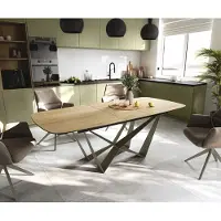 DELIFE Eettafel Edge Boot 180-220x100 cm Keramiek Laminam Sabbia Eichefarbig Spider Metaal Effectafwerking Titan uitschuifbaar