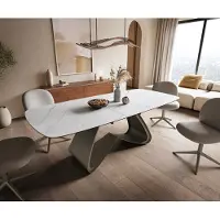 DELIFE Eettafel Edge Boot 180-220x100 cm Keramiek Laminam Statuarietto Wit W-onderstel Effectafwerking Titan uitschuifbaar