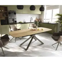 DELIFE Eettafel Edge Boot 180-220x100 cm Keramiek Laminam Sabbia Eichefarbig kruisonderstel Rechthoek Effectafwerking Titan uitschuifbaar