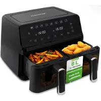 Nutrichef Dubbele Airfryer – 8.4L- 9-in-1 Programma’s, Olievrij Bakken, Transparant Venster – Zwart