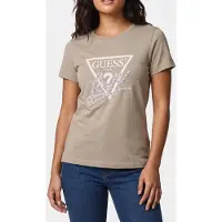 GUESS Dames T-shirt Driehoek met beige parels (S), Casual, Groen, Leer, Korte mouwen W5YI40I3Z14