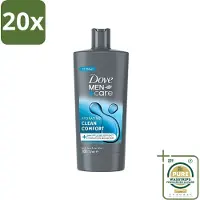 Dove 20 x Men+Care - Clean Comfort - 3-in-1 Douchegel - Hydraterend- 700 ml - Grootverpakking - Douchegel Voor Mannen - Lichaamsgel - Gezichtsgel - Haarverzorging - Hydraatende Douchegel