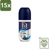 Fa 15 x Men - Sport - Deodorant Roller - Citrus Green - 50 ml - Grootverpakking - Sport Deodorant - Citroen Geur - Mannelijke Deodorant - Frisse Geur - Huidbescherming