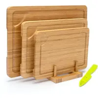 Famanu – Bamboe snijplanken set van 3 delen, snijplanken voor de keuken met sapgleuf, ideaal voor vlees, fruit, groenten en kaas