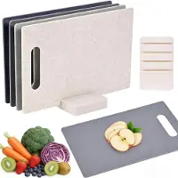 Famanu – Set van 4 kunststof snijplanken met houder, dubbelzijdig bruikbaar, 28 x 18 cm, ideaal voor keuken en ontbijt