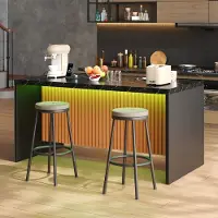 STILVORA Keukeneiland - Zwarte Marmerlook Met Ledverlichting En Stopcontacten - Voor Moderne Keuken - MDF - 155x80x90 cm