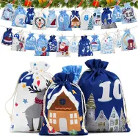 Sonstiges Adventskalender om zelf te vullen, voor 2026, met 24 stoffen zakjes in 2 verschillende maten. Maak zelf een kerstkalender met houten klemmetjes en hennepkoord