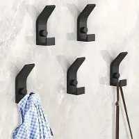 OEM Wandhaken, set van 5, praktische, dubbele metalen haken, schroefhaken, geschikt voor badkamers, slaapkamers en kledingkasten (zwart).