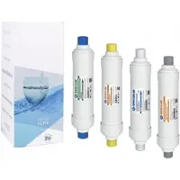 ARI 4-delige set inline waterfilterpatronen, 1/4 inch, Qm - sedimentfilter, actieve koolfilter, KDF-filter, waterontharder en ijzerreductiefilter voor waterfilterinstallaties