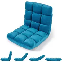 Costway vloerstoel met verstelbare rugleuning, bekleed vloerstoel, opvouwbaar vloerkussen, meditatiekruk, relaxstoel, met kussen, in de kleur pauwenblauw