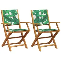 vidaXL Inklapbare stoelen 2 st bladpatroon massief acaciahout en stof