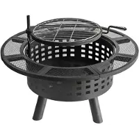 Relaxdays vuurschaal, diameter 91,5 cm, verstelbaar grillrooster, deksel en schuifhaak, vuurplaats voor de tuin, vuurkorf, zwart