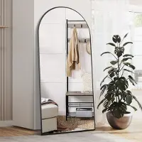 Sonstiges Spiegel voor het hele lichaam, 165 x 60 cm, zwart, gebogen, met standaard om op te hangen of tegen een muur te plaatsen