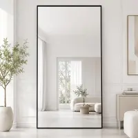 Sonstiges Spiegel voor het hele lichaam, 198 x 89 cm, vrijstaand, aluminium frame, zwart, gehard glas