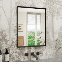 Sonstiges Badkamerspiegel 30x40 cm, zwart, rechthoekig, met houtlook, veiligheidsglas, waterdicht