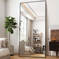 Sonstiges Spiegel voor het hele lichaam, 180x76 cm, met standaard, HD-spiegel, veiligheidsglas, zwart