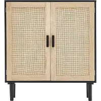 OEM Rieten kast - 2 magnetische deuren, verstelbare planken, ideaal voor gangen, entrees, woonkamers en keukens, stijlvolle opbergoplossing, zwart
