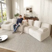 Merax Modulaire Sofa, 4-zits, bekleed met cordura, 4 vrij combineerbare zitmodules, compresssofa (geen montage nodig), draagvermogen 400 kg, afmetingen 311 x 90 x 65 cm, wit