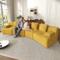 Merax Modulaire Sofa, 4-zits, bekleed met cordura, 4 vrij combineerbare zitmodules, compresssofa (geen montage nodig), draagvermogen 400 kg, afmetingen 311 x 90 x 65 cm, kleur: geel