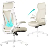 Songmics Ergonomische bureaustoel met verstelbare hoogte en opklapbare armleuningen, Beige Cappuccino