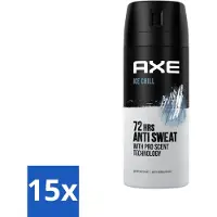 Axe 15 x - Deodorant Spray - 72hrs Anti Sweat - Ice Chill - 150 ml - Anti-sweat Spray - Zweetvermindering - Ijskoude Citroen - Muntgeur - 72 Uur Bescherming