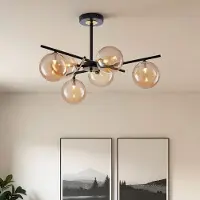 LumenXL Plafondlamp Venezia zwart met amber glas, 6-lichts