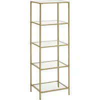 Vasagle Smalle glasplank met stalen frame, Goudkleurig / 5 planken (30 x 40 x 124.5 cm)