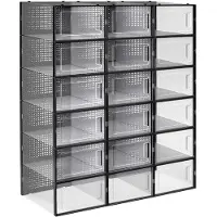 Songmics Set van 18 opvouwbare schoenendozen, Transparant + Zwart / M ( 33,3 X 23 X 14 cm )