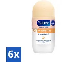 Sanex 6 x – Deodorant Roller – Dermo Sensitive – 53 ml - Gevoelige Huid - Anti-transpirant - Zweet - Geur - Okselhuid