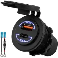 Proride 12-24V USB/USB C Autolader 2 Poorten Inbouw - 36W+60W QC5.0 - Snellader - Blauw - Met Aansluitkabel